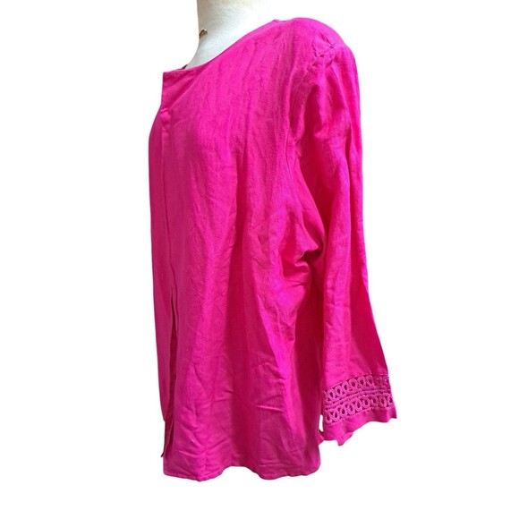 EY Boutique Linen Top Womens 2X Open Front Blazer Tunic Pink Embroidered Sleeves - Picture 8 of 8